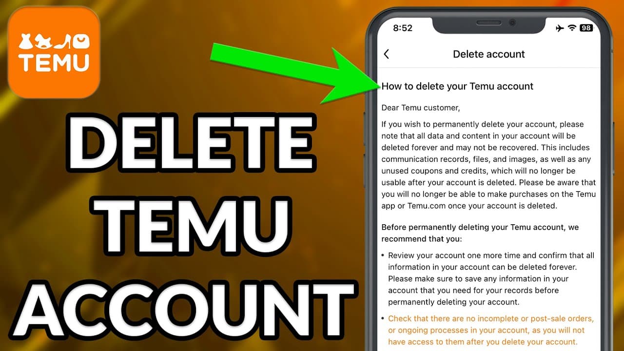 Temu Konto löschen direkt in der App